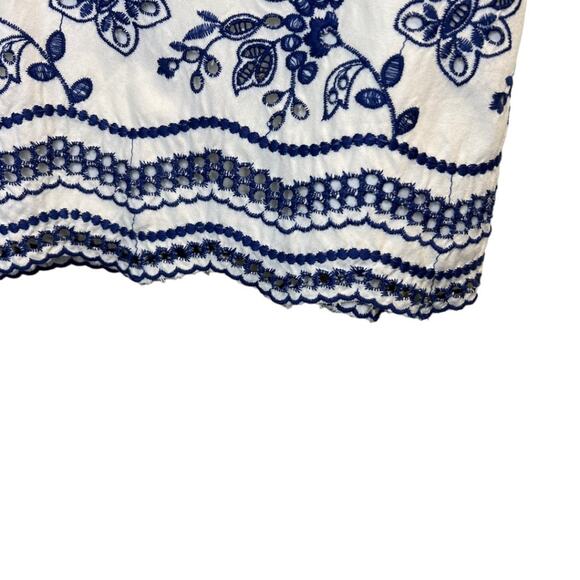 Loft Embroidered Floral Mini Skirt Blue White Sz 10P Petite Scalloped Edge Hem - Picture 9 of 10